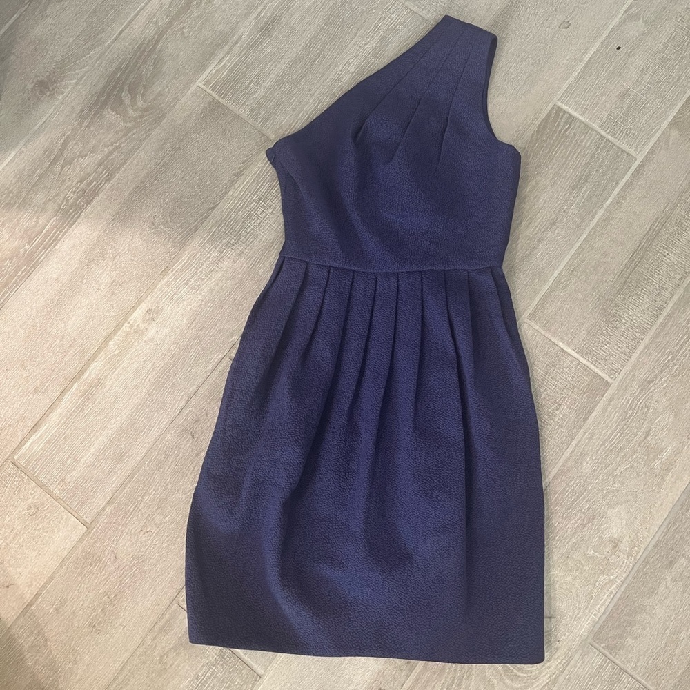 Halston Heritage One Shoulder Jacquard Pleated Mini Dress